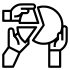 Icon with a pie chart separated into three segments, each piece held by a hand.