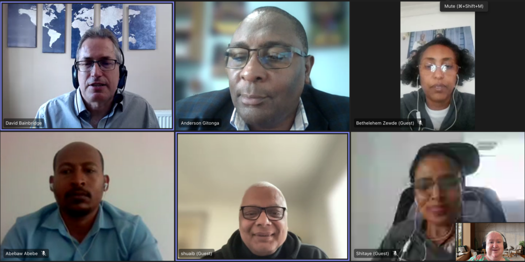 Screenshot of a Microsoft Teams call with colleagues from CBM Global and the Africa Disability Forum