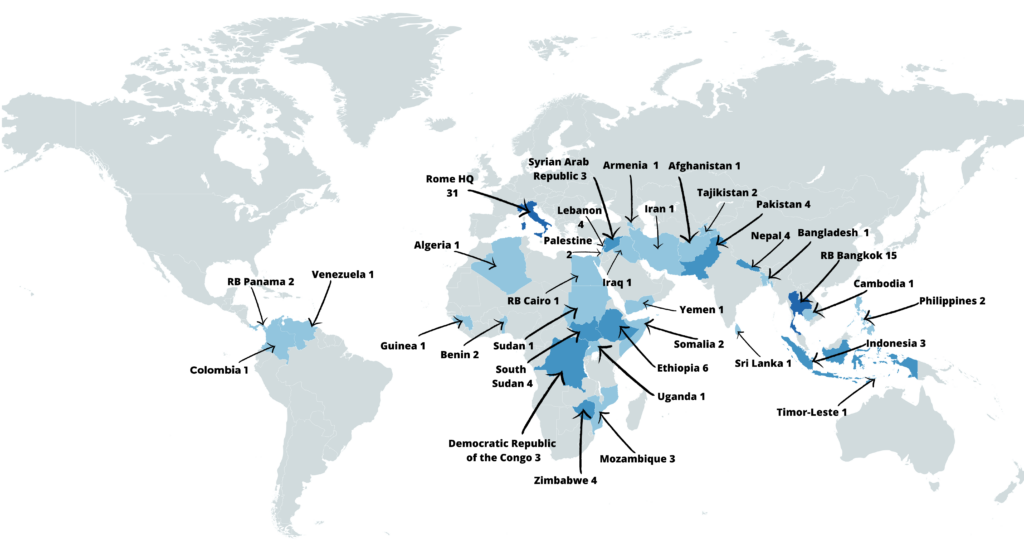 Countries receiving support through the WFP disability inclusion helpdesk