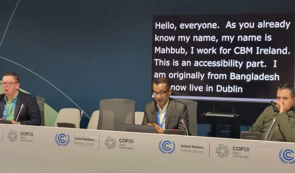 CBM Ireland Advocacy Manager Mahbub Kabir speaking on disability-inclusive NDCs at the UNFCCC official side event 