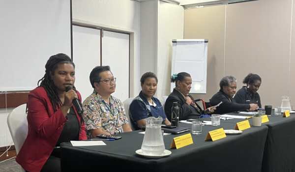 Panel of disability leaders and partners in PNG discussing advisory capacity development at a workshop