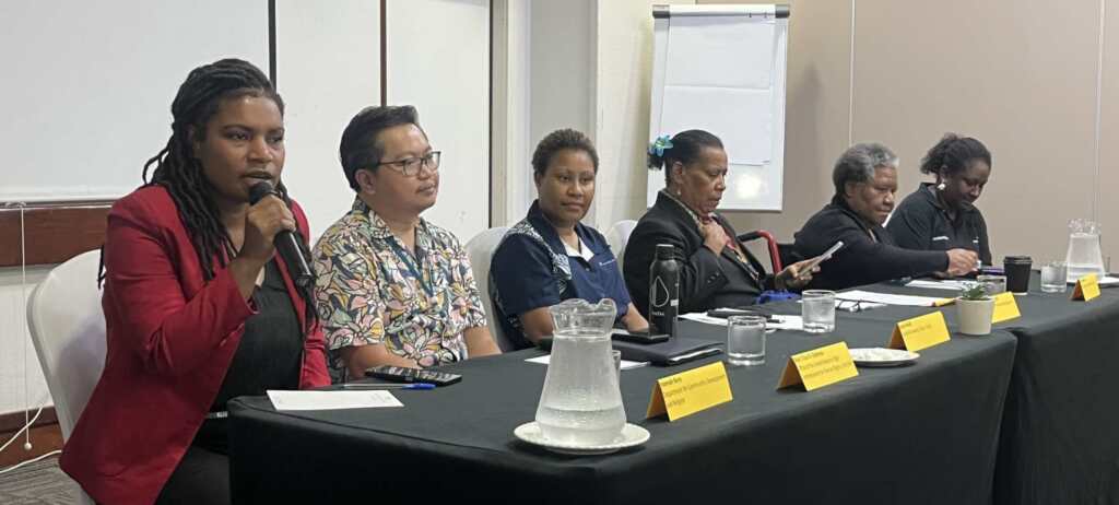 Panel of disability leaders and partners in PNG discussing advisory capacity development at a workshop